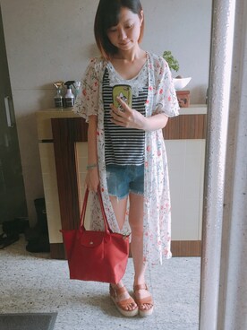 「アイテム（タンクトップ、ブルー系）」を使った、Chu さん（レディース・154cm）の秋コーディネート