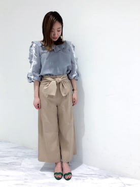 「アイテム（サンダル、グリーン系）」を使った、OR i BEさん（レディース・157cm）の春コーディネート