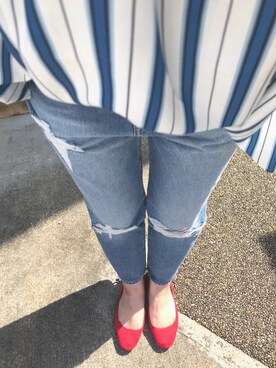 「赤い靴」｜「アイテム（アクセサリー）」を使った、saさん（レディース・154cm）の春コーディネート