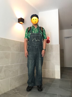 「EVISU（エヴィス）のアイテム（サロペット/オーバーオール）」を使った、かづをさん（メンズ・178cm）の夏コーディネート