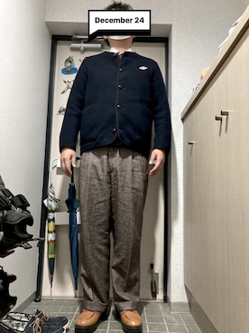 「ぽっちゃりコーデ」｜「アイテム（ノーカラージャケット）」を使った、かづをさん（メンズ・178cm）の冬コーディネート