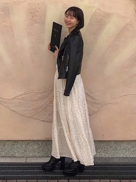 「卒業式コーデ」｜「アイテム（ライダースジャケット）」を使った、misakiさん（レディース・160cm）の春コーディネート