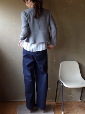 「kaene（カエン）のアイテム（ノーカラージャケット）」を使った、かとさん（レディース・164cm）の春コーディネート