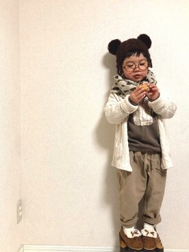 「動物モチーフ」｜「アイテム（ニットキャップ/ビーニー）」を使った、hinataさん（キッズ・110cm）の冬コーディネート