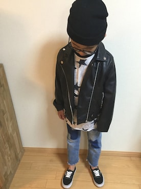 「ZARA KIDS」｜「アイテム（ライダースジャケット）」を使った、maaayuuu☺︎さん（キッズ・120cm）の春コーディネート