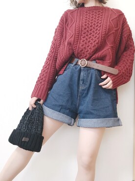 「ゆるニット」｜「アイテム（ブルゾン）」を使った、ぽっきーさん（レディース・155cm）の冬コーディネート