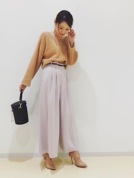 「MERCURYDUO（マーキュリーデュオ）の細ベルト付ハイウエストタックパンツ（その他パンツ、ベージュ系）」を使った、yucha.さん（レディース・161cm）の夏コーディネート