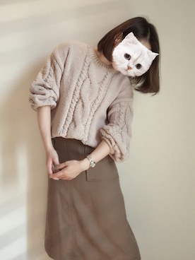 「ゆるニット」｜「アイテム（ブーティ）」を使った、アボカドさん（レディース・160cm）の秋コーディネート