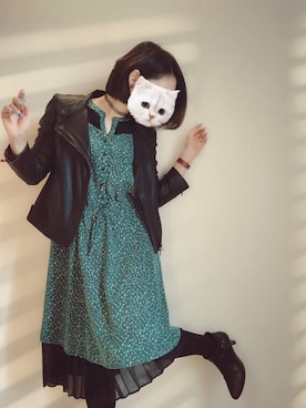 「Simplicite（サンプリシテ）のアイテム（ライダースジャケット）」を使った、アボカドさん（レディース・160cm）の冬コーディネート