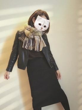 「Simplicite（サンプリシテ）のアイテム（ライダースジャケット）」を使った、アボカドさん（レディース・160cm）の冬コーディネート