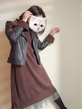 「Simplicite（サンプリシテ）のアイテム（ライダースジャケット）」を使った、アボカドさん（レディース・160cm）の冬コーディネート