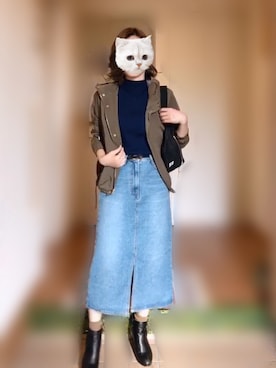 「アイテム（デニムスカート、ブルー系）」を使った、アボカドさん（レディース・160cm）の秋コーディネート