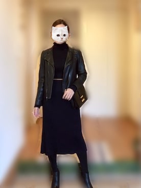 「Simplicite（サンプリシテ）のアイテム（ライダースジャケット）」を使った、アボカドさん（レディース・160cm）の秋コーディネート