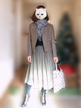 「Simplicite（サンプリシテ）のアイテム（ライダースジャケット）」を使った、アボカドさん（レディース・160cm）の冬コーディネート