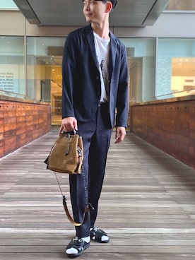 「Stutostein Nolley's（シュテットシュタインノーリーズ）のアイテム（パンツ）」を使った、fukaさん（メンズ・170cm）の夏コーディネート