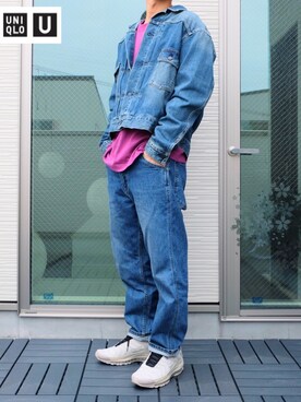 「UNIQLOU」｜「アイテム（デニムジャケット）」を使った、TaKaさん（メンズ・176cm）の冬コーディネート