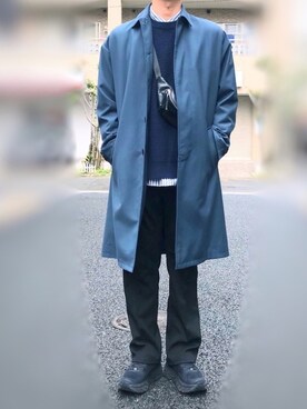 「ストレートパンツ」｜「アイテム（ステンカラーコート）」を使った、TaKaさん（メンズ・176cm）の春コーディネート