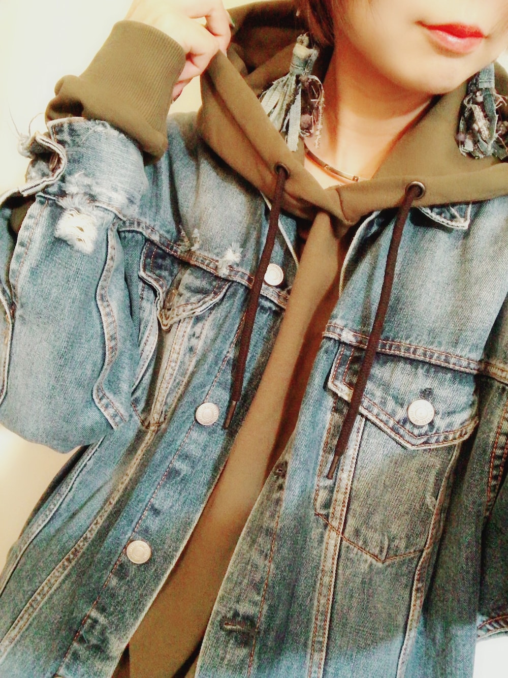 「春、ラフ、デニム、カジュアル、ZARA」｜「ZARAのアイテム（デニムジャケット、ブルー系）」を使った、carpedium_mykさん（レディース・163cm）の春コーディネートの1枚目の写真