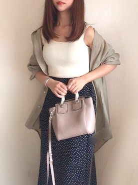 「CLEA（クレア）のスクエアネックニット タンクトップ（タンクトップ、ホワイト系）」を使った、mhywearさん（レディース・157cm）の夏コーディネート