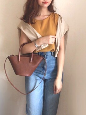 「UNIQLO（ユニクロ）のアイテム（タンクトップ、オレンジ系）」を使った、mhywearさん（レディース・157cm）の夏コーディネート