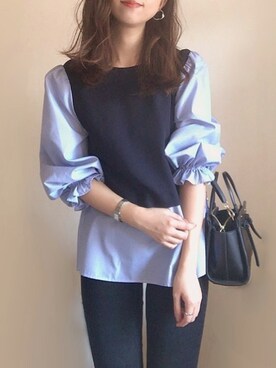 「ZARA（ザラ）のアイテム（トップス、ブルー系）」を使った、mhywearさん（レディース・157cm）の秋コーディネート