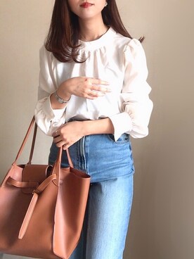 「GU（ジーユー）のアイテム（シャツ/ブラウス、ホワイト系）」を使った、mhywearさん（レディース・157cm）の秋コーディネート