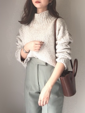 「SENSE OF PLACE by URBAN RESEARCH（センスオブプレイスバイアーバンリサーチ）のアイテム（ニット/セーター、ベージュ系）」を使った、mhywearさん（レディース・157cm）の秋コーディネート