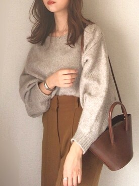 「SENSE OF PLACE by URBAN RESEARCH（センスオブプレイスバイアーバンリサーチ）のアイテム（ニット/セーター、ベージュ系）」を使った、mhywearさん（レディース・157cm）の秋コーディネート