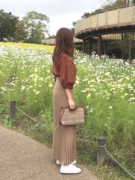 「無印良品（ムジルシリョウヒン）のアイテム（シャツ/ブラウス、ブラウン系）」を使った、mhywearさん（レディース・157cm）の秋コーディネート