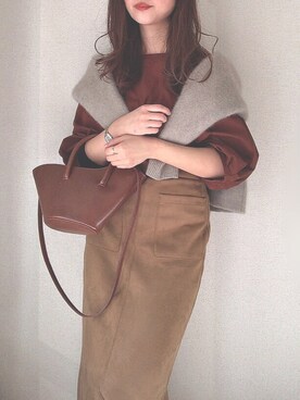 「無印良品（ムジルシリョウヒン）のアイテム（シャツ/ブラウス、ブラウン系）」を使った、mhywearさん（レディース・157cm）の冬コーディネート