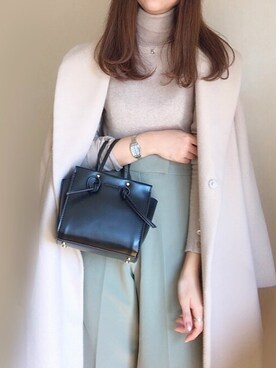 「ZARA（ザラ）のアイテム（ショルダーバッグ、ブラック系）」を使った、mhywearさん（レディース・157cm）の冬コーディネート