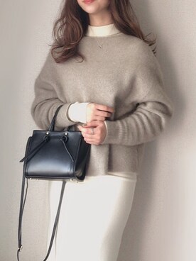 「A part by（アパートバイ）の7Gラクーンコンボートネックニット　910536（ニット/セーター、ベージュ系）」を使った、mhywearさん（レディース・157cm）の冬コーディネート