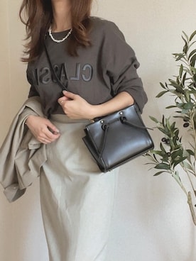 「reca（レカ）の立体ロゴ刺繍ロングスリーブTシャツ（Tシャツ/カットソー、グレー系）」を使った、mhywearさん（レディース・157cm）の秋コーディネート