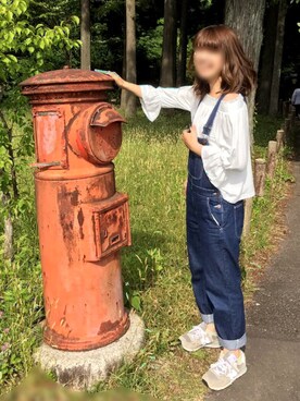 「GU（ジーユー）のアイテム（オールインワン・サロペット、ブルー系）」を使った、gonさん（レディース・164cm）の夏コーディネート