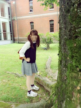 「OLIVE des OLIVE（オリーブデオリーブ）のアイテム（ベスト、ブルー系）」を使った、gonさん（レディース・164cm）の夏コーディネート