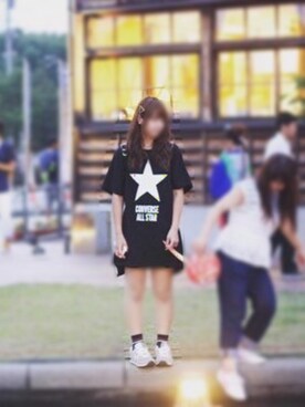「Right-on（ライトオン）のアイテム（トップス、ブラック系）」を使った、gonさん（レディース・164cm）の夏コーディネート