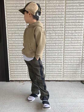 「Smoothy（スムージー）のアイテム（キャップ）」を使った、tomtomさん（キッズ・110cm）の冬コーディネート