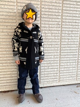 「アイテム（モカシン/デッキシューズ）」を使った、tomtomさん（キッズ・110cm）の冬コーディネート