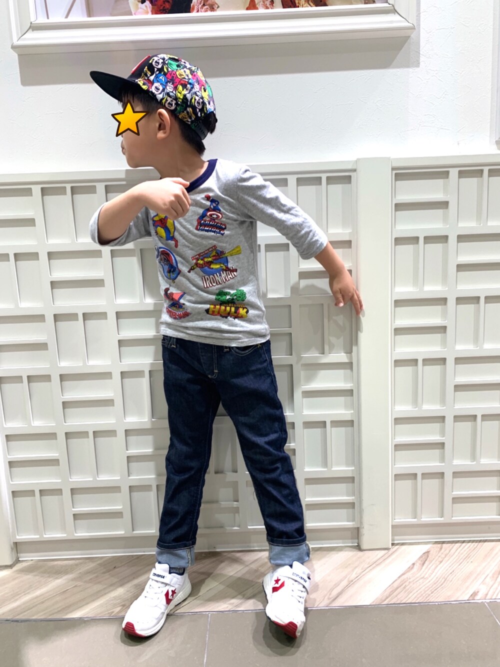 「おとこのこーで、marvel、Spider-Man」｜「Marvel cap✨✨のMarvel cap（その他、ブラック系）」を使った、tomtomさん（キッズ・104cm）の夏コーディネートの1枚目の写真