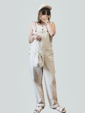 「レザーサンダル」｜「アイテム（オールインワン・サロペット）」を使った、eriiicaさん（レディース・157cm）の夏コーディネート