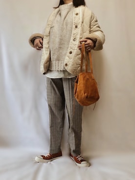 「CANAL JEAN（キャナルジーン）のアイテム（ノーカラージャケット）」を使った、eriiicaさん（レディース・158cm）の冬コーディネート