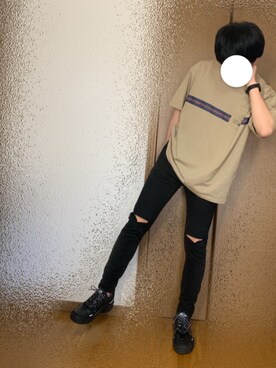 「AIRWALK（エアウォーク）の【neos -sellect design-】AIR WALK ルーズシルエット プリント Tシャツ（Tシャツ/カットソー、ベージュ系）」を使った、M   무외（むら）さん（メンズ・174cm）の夏コーディネート