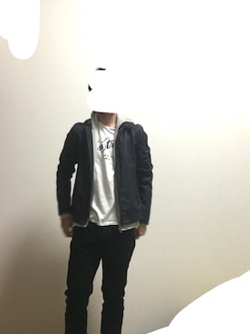 「中学生」｜「アイテム（ライダースジャケット）」を使った、なおちゃそさん（メンズ・166cm）の冬コーディネート