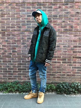 「原宿」｜「アイテム（ナイロンジャケット）」を使った、LEFLAHさん（メンズ・172cm）の冬コーディネート