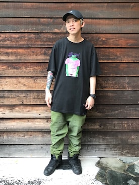 「ペイント」｜「アイテム（帽子）」を使った、LEFLAHさん（メンズ・170cm）の夏コーディネート