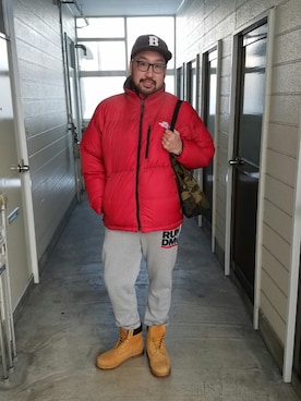 「northface（ノースフェイス）のアイテム（ダウンジャケット/コート）」を使った、rinosmanさん（メンズ・179cm）の冬コーディネート
