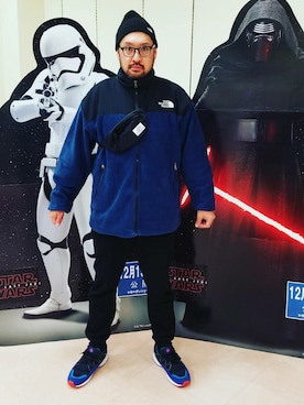 「northface（ノースフェイス）のアイテム（帽子）」を使った、rinosmanさん（メンズ・179cm）の冬コーディネート