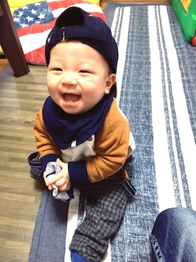 「DOUBLE_B（ダブルビー）のアイテム（帽子）」を使った、TENTENさん（キッズ・70cm）の冬コーディネート