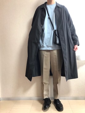 「ペールトーン」｜「アイテム（ステンカラーコート）」を使った、yoshiさん（メンズ・185cm）の春コーディネート