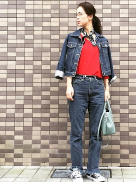 「ドラフトリーバイス」｜「アイテム（デニムジャケット）」を使った、菅千代美(すがちよみ)さん（レディース・170cm）の秋コーディネート